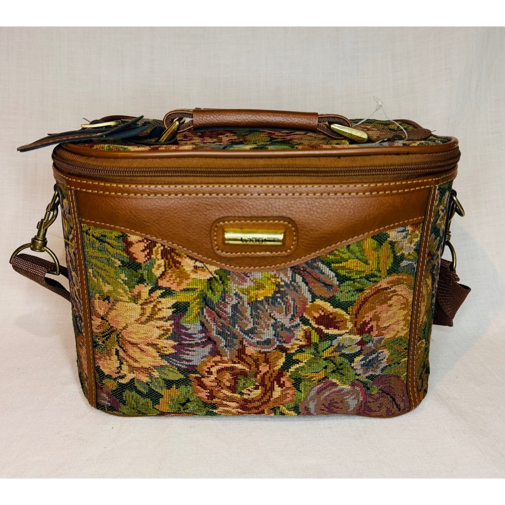 Ciao Vintage Floral Tapestry Train Case Makeup Bag Vanity Travel Luggage Brown